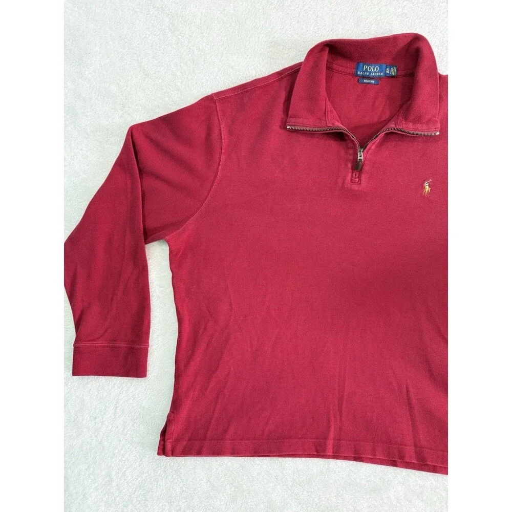Polo Ralph Lauren Men's Red Estate Rib Quarter Zip Pullover Size XL Flesh Pony